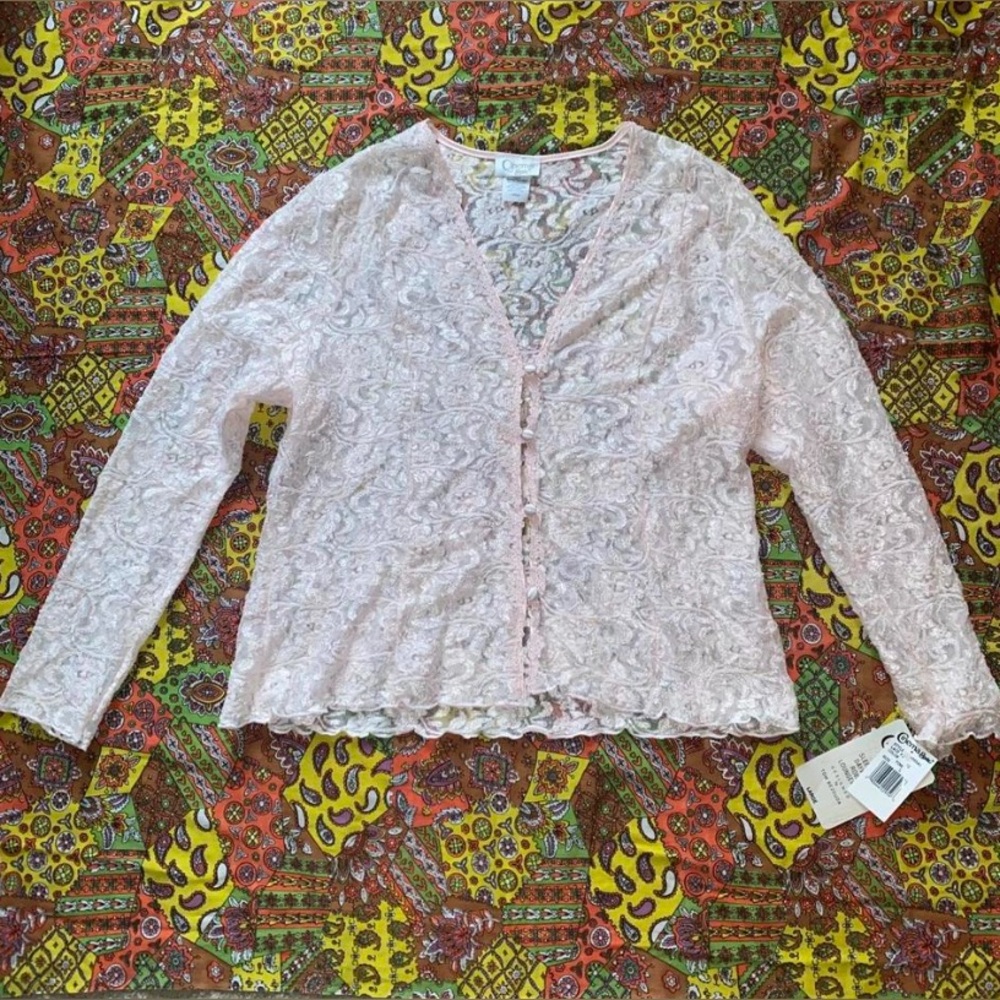 NWT Vintage 90s Baby Pink Lace Button Up